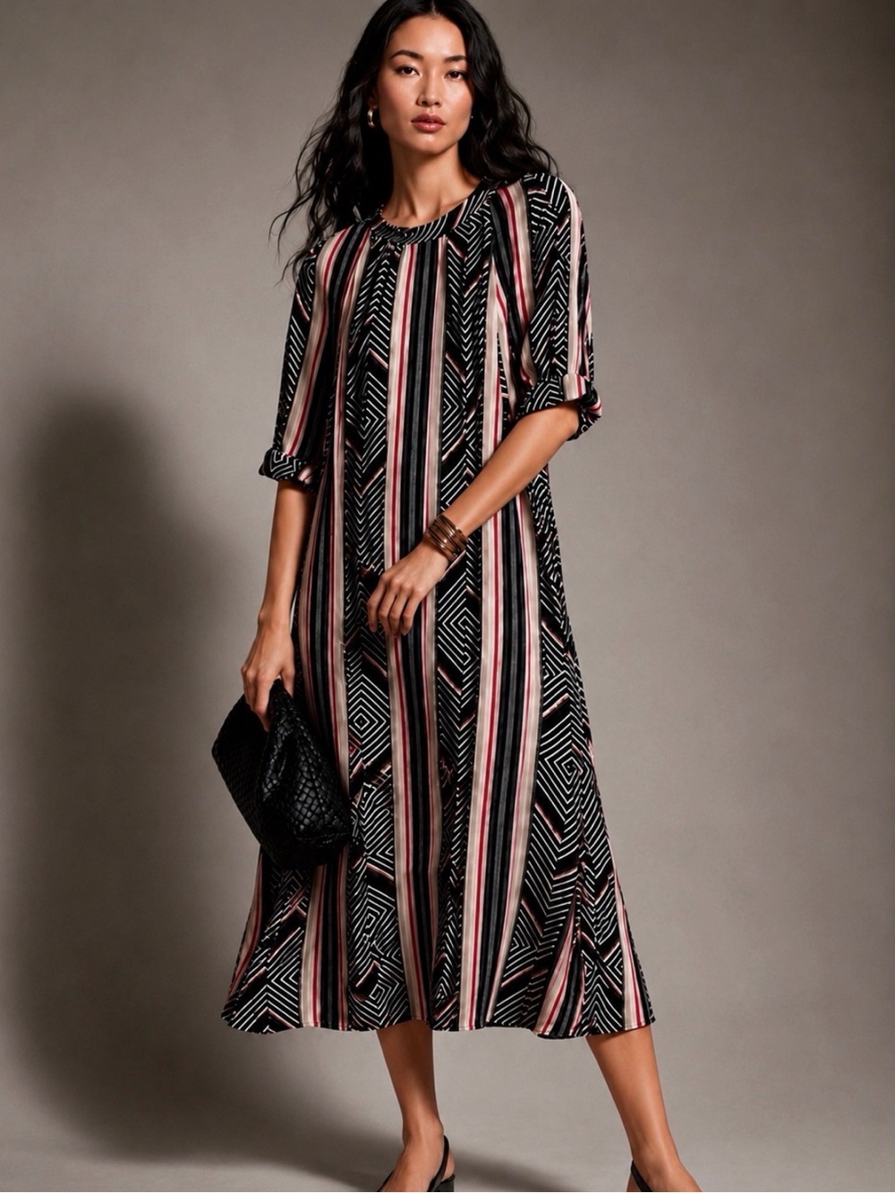 Anthropologie McKenzie Geometric Stripe Mock Neck Midi Dress Size S